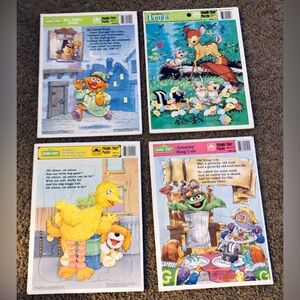 4 Vintage Frame Tray Puzzles 3 Sesame Street & 1 Disney’s Bambi